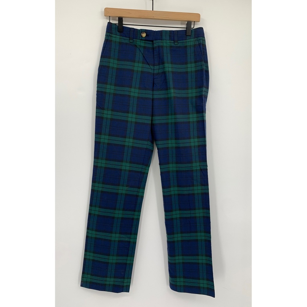 Vineyard Vines Pants Mens 28x32 Green Blue Plaid Holiday Christmas NEW